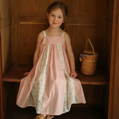Summer New Girls' Dresses Children's Cotton Plaid Sling Dress Baby Kids Clothing Cute Casual Dress