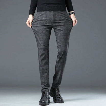 Spring Autumn Korea Business Men Pants Cotton Comfortable Elastic Plaid Casual Fashion Trousers Male Suit Pant