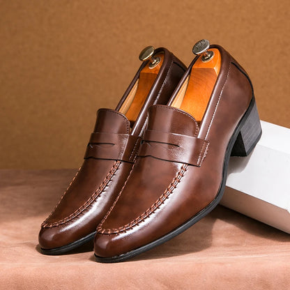 Men Retro Dress Shoes Black Brown Medium High Heels European and American Business Banquet Cuban Leather Shoes Size 38-45