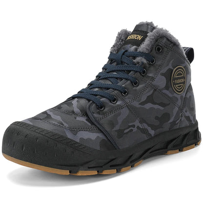 Winter Men's Snow Boots 2025 New Style Platform  Warm Fur Ankle Boots Camo Design Plush  Outdoor Non-slip Hiking Cycling Shoes