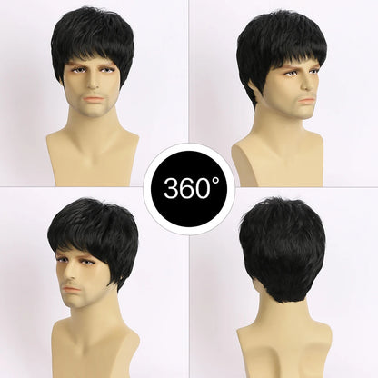 Fashion Men's Short Hair Wig Breathable Synthetic Fiber Head Covering Wig Adjustables Size For Men Proms Weddings Role Playing