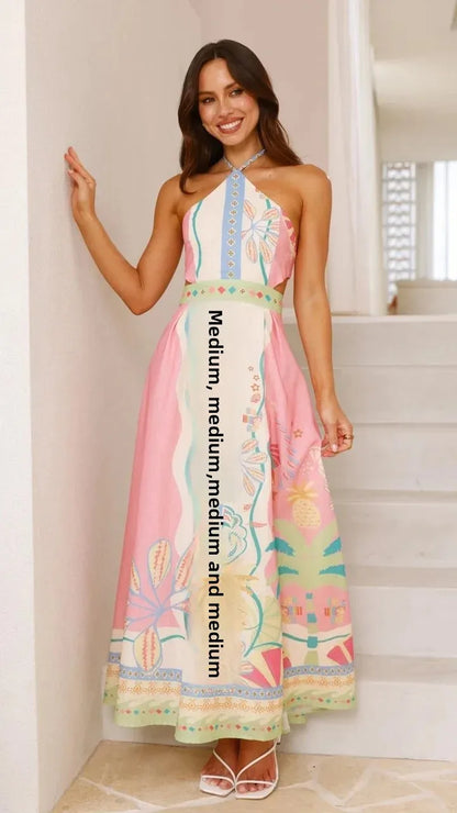 Sexy Long Neck Hanging Strap Backless Dress New 2025 Independent Station Cross-Border Sleeveless Knee-Length Polyester Fiber