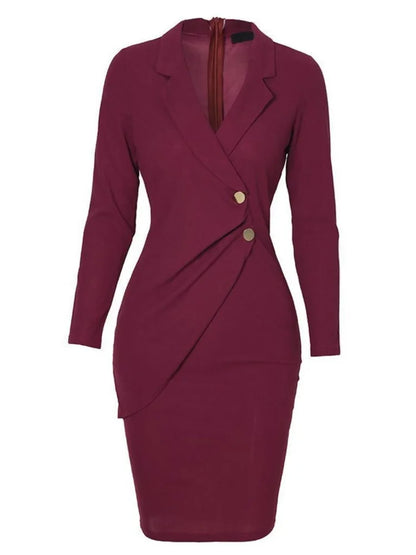 Autumn Winter Office Lady Dress 2023 Fashion Notchet Neck Long Sleave Slim Midi Pencil Dresses Women Elegant Bodycon Work Dress
