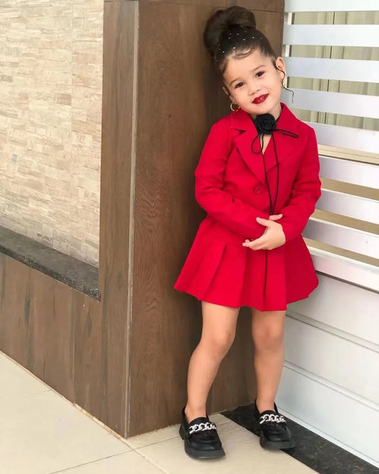Winter Children Girl's Coat +Skirt Long Sleeve Jacket And Miniskirt 2 Pcs Set Girl's Clothes Dress For 3 4 5 6 7 8 Year