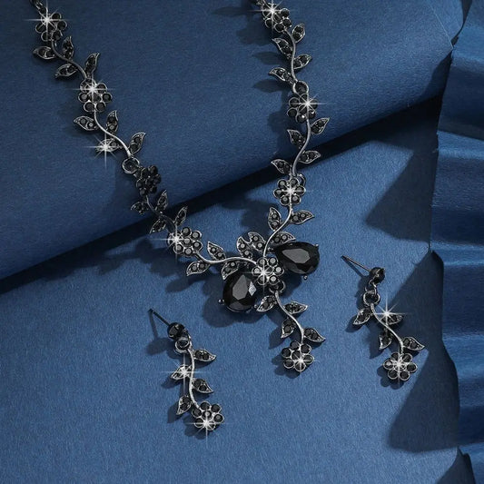 Bridal Flower Crystal Jewelry Set Shining Exquisite Earrings Luxury Rhinestone Necklace Banquet