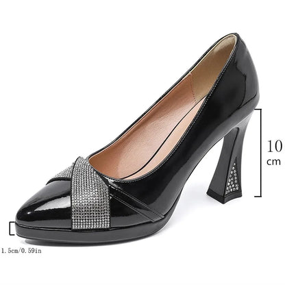 Women's Banquet Shoes High Heels 2025 Autumn Pointed Toe Pump Platform Rhinestone Dress Shoes Fashion Temperament Women's Shoes