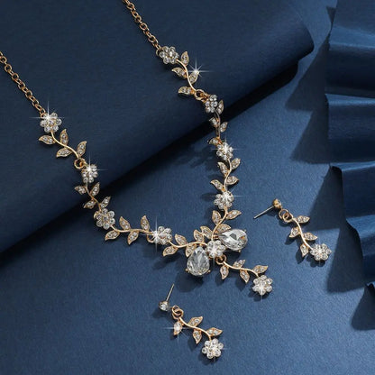 Bridal Flower Crystal Jewelry Set Shining Exquisite Earrings Luxury Rhinestone Necklace Banquet