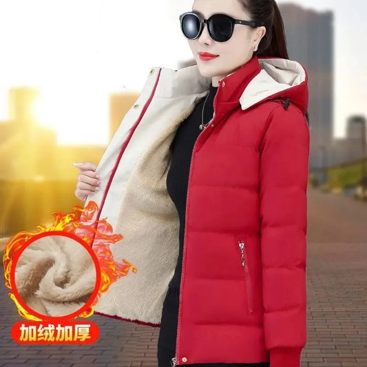 Women Winter Jacket 2025 New Velvet Cotton Padded Jacket Female Detachable Hooded Parkas Warm Cotton Coat Short Jacket Outerwear