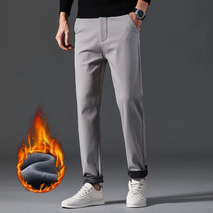 Winter Mens Clothing Warm Casual Pants 98% Cotton Fleece Straight Business Thicken Men Pants Stretch Classic Velvet Trousers