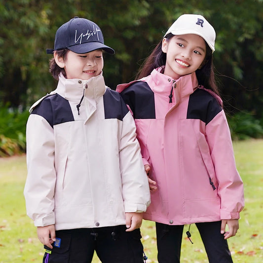 Children Thicken Detachable Liner Winter Warm Fleece Outdoor Windproof Waterproof Rain Coat Lightweight Men Women 3-in-1 Jacket