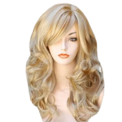 Ladies Golden Long Curly Wig Transparent Lace Front Human Hair Fashion Blonde Party Costume for Women Heat Fiber Wigs