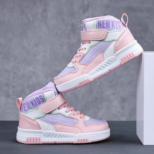 Winter plush and warm children's shoes, fashionable and trendy casual high top board shoes