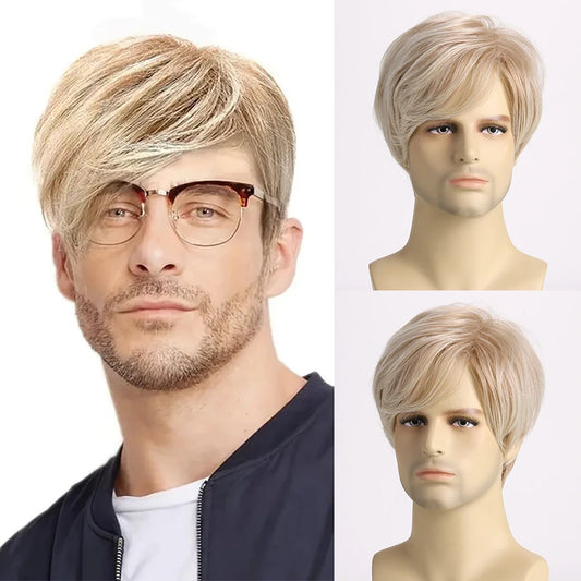 Synthetic Short Curly Wig for Men Blonde Wave Wigs Heat Resistant Fiber For Halloween Party Daily Cosplay Concert