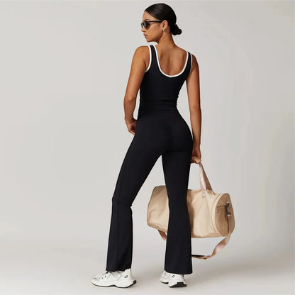 Active Wear Women 2 Piece Pants Set Sport Yoga Fitness Vest Flare Pants Outfits Summer Casual Jogging Two Piece Tracksuit