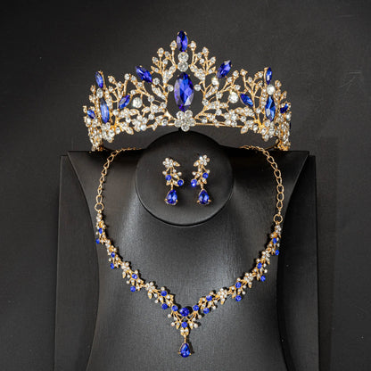 High Quality Fashion Crystal Wedding Bridal Jewelry Sets Women Bride Tiara Crowns Earring Necklace Wedding Jewelry Accessories