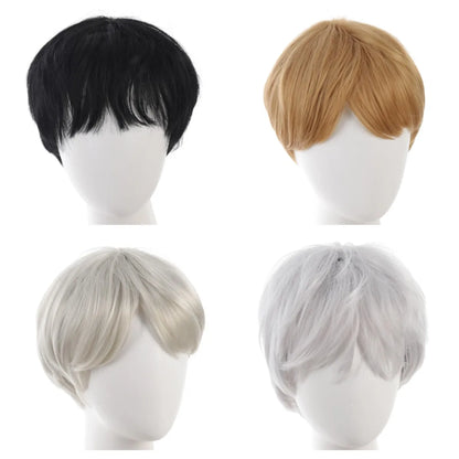 Synthetic wigs for men broken cap 10cm short straight hair slightly curly blonde color wig ponytail cosplay Christmas gifts