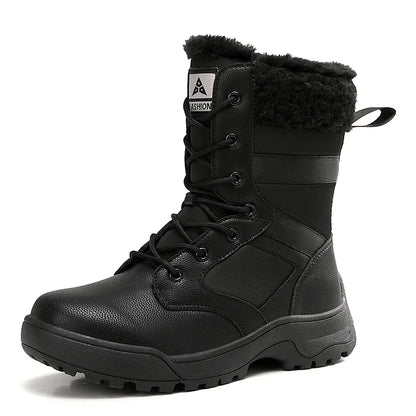 Winter Snow Boots for Both Men and Women, Mid-top PU Leather with Fleece, Warm, Flat and Anti-slip Hiking and Outdoor Boots