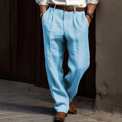 Man Pants Casual pantalones hombre Front Pocket Wide Leg Pants Elastic Waist Belt Loose Comfortable breathable Daily Pants