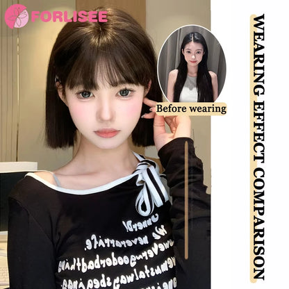 Wig Short Hair Female Internet Celebrity Short Hair Daily Lolita Natural Bangs Full Head Cover Black Red Supernatural Synthetic