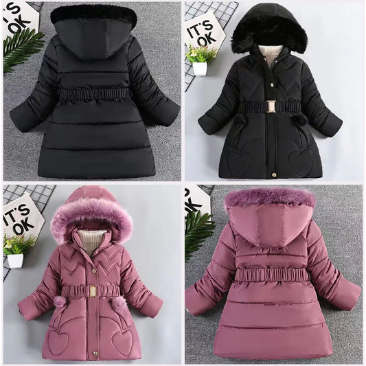 Winter Girls Princess Coat Thicken Kids Jacket Hooded Zipper Fur Collar Outerwear Keep Warm Children's Clothing 4 5 6 8 10 Years