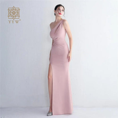 Chic And Elegant Woman Dress Single Shoulder Long Evening Dress Side Slit Hollow Party Dresses For Weddings Bridesmaids 2023