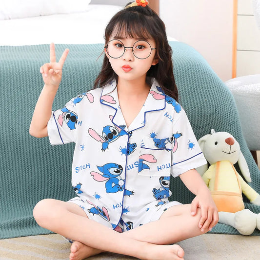 2pcs Sets Summer Children's Clothing Sets Cartoon Girls Sleepwear Thin Style Short Sleeves+shorts Kids Pajamas