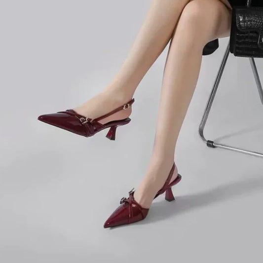 Fashionable large-sized sandals, 2025 summer new sexy party, patent leather pointed-toe elegant stiletto women's shoes