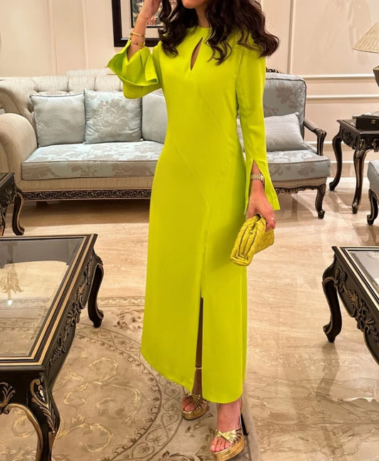 Customized Evening Dresses Elegant Simple Jersey Pleat Straight Scoop Neck Midi Dress Flouncing Matching High Quality Party Gown