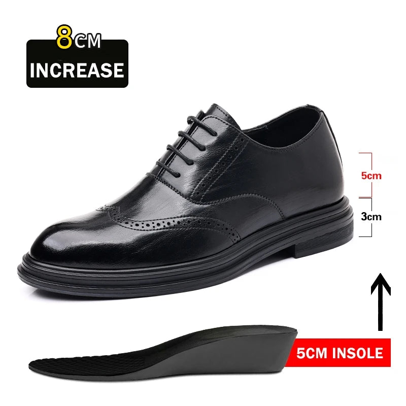 Spring Summer Men Hollow Platform High Heel 6/8 CM Height Growth Formal Men Derby Leather Shoes Man Wedding Dress Elevator Shoes