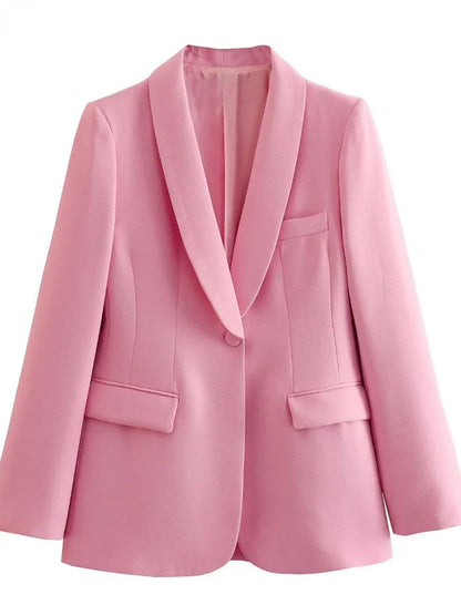 Women's Blazer New Spring Elegant Casual Office Lady Pink Jacket Coat Fashion High Waist Loose Wide Leg Trousers Pant Suit