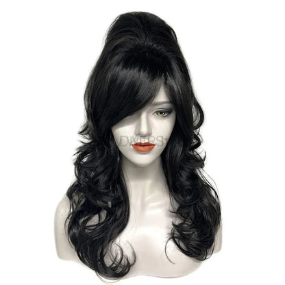 Vintage Wig Long Wavy Black Wig Big Bouffant Beehive Wigs for Women for 50s 80s Costume