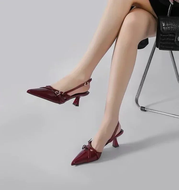 Fashionable large-sized sandals, 2025 summer new sexy party, patent leather pointed-toe elegant stiletto women's shoes