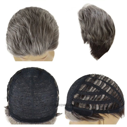 Short Wigs for Older Men Synthetic Grey Color Wig Toupees Natural Curly Wigs Daily Use Male Cosplay Costume Wig Hair Replacement