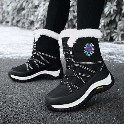 Winter Women Boots High Quality Plush Warm Snow Boots Lace-up Non Slip Comfortable Ankle Boots Outdoor Waterproof Hiking Boots