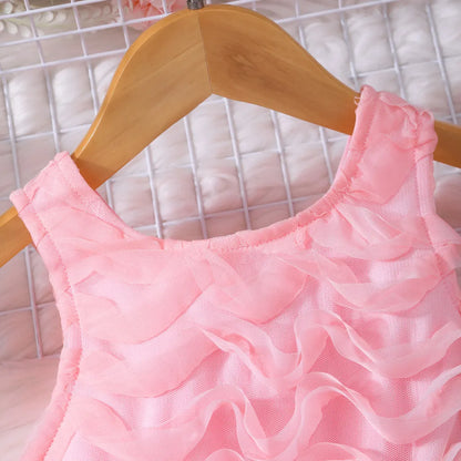 Kids Girl Pink Dress Elegant Short Sleeve Floral Toddler Girls Summer Dresses Cute Fashion Sweet Children Dress 3 4 5 6 7 Yrs