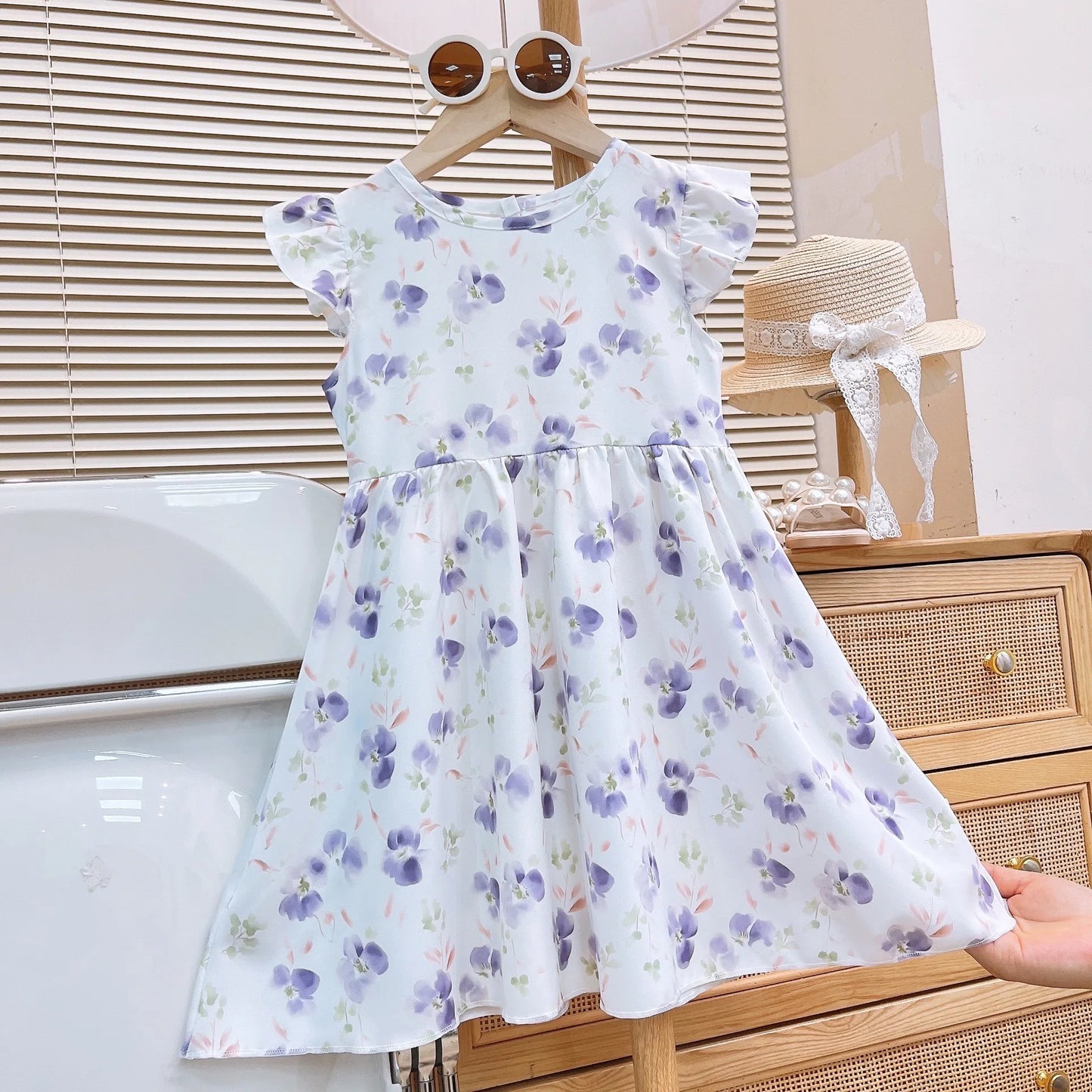 Girls Summer Dress New Fashion Floral Princess Dress with Flutter Sleeves for Toddlers and Young Children