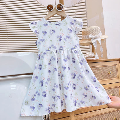 Girls Summer Dress New Fashion Floral Princess Dress with Flutter Sleeves for Toddlers and Young Children