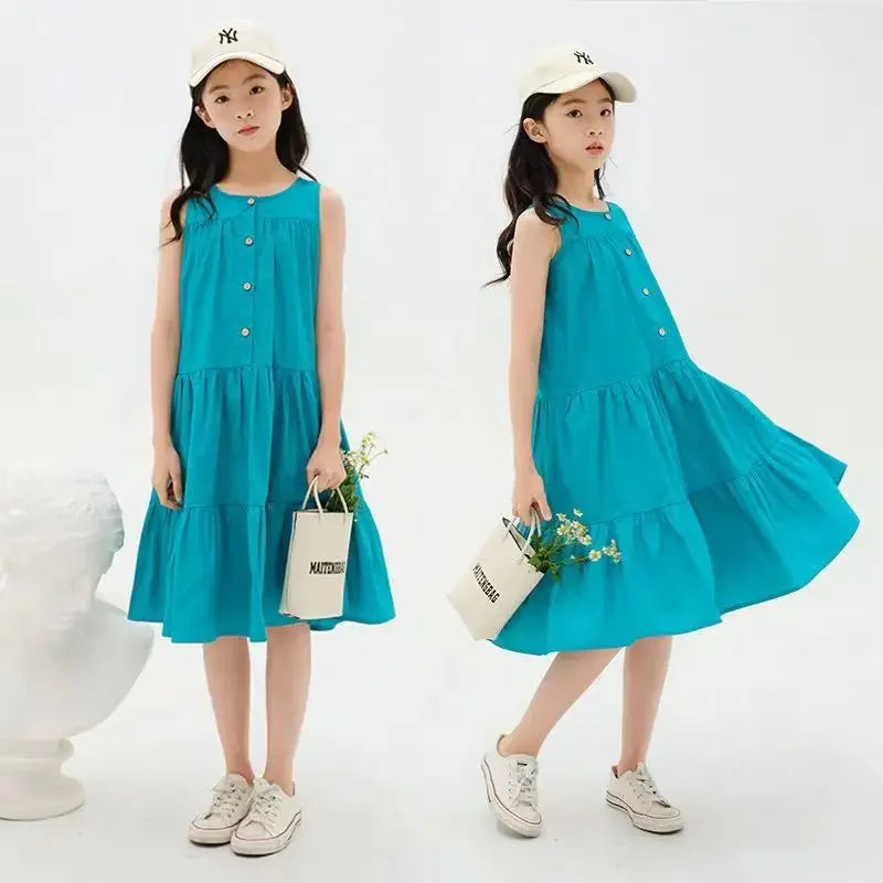 Fashion Summer Kids Girls Dress 2024 Children Loose Dress Casual Beach Dresses For Girl Teen Princess Vestido 8 10 12 14 Year