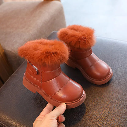 Children's Shoes 2025 Winter  Girls' Warm Cotton Boots Wholesale Rabbit Fur Soft Sole Boys' Baby Thick Snow Boots
