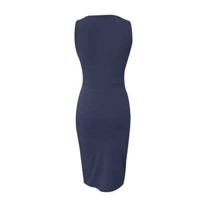 Summer Dress Ladies Long Dress Elegant Dress Pullover Solid Color Sleeveless Mini Skirt Sexy High Slit Deep V-Neck Waist Up Dres