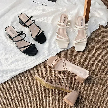 Women High Heel Sandals Summer Fashion Female Shoes Woman Square Heel Open Toe Ladies Sexy Sandalias Wedge Shoes 2025 New