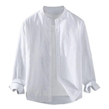 Men Shirt Men's Stand Collar Cardigan Shirt Solid Color Single-breasted Long Sleeves Soft Casual Coat for Fall Plus Size Mid