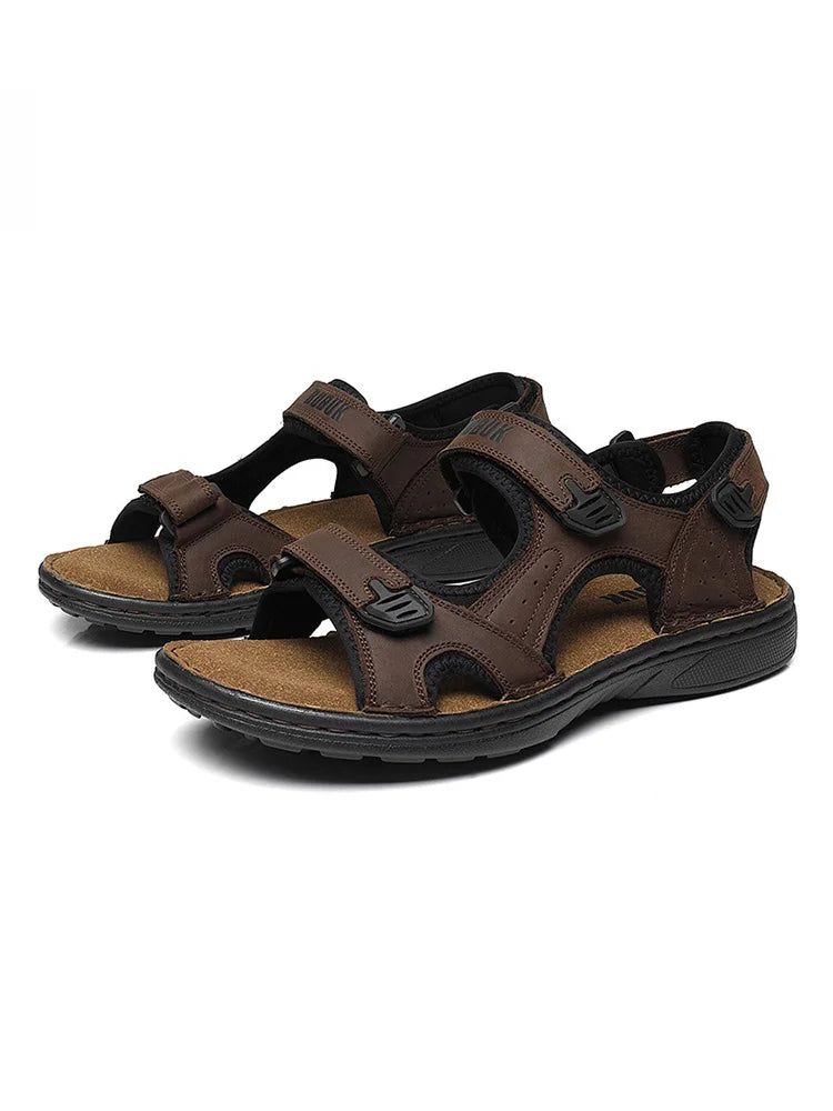First-Layer Cowhide Men's Sports Sandals, Open-Toe Outdoor 防滑 Sandals, Casual Men's Shoes, Outdoor Fashion Beach Shoes, Li