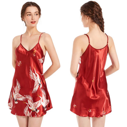 Women Sleepshirts Sexy Sleep Dress Ice Silk Satin Sleepwear for Ladies Nightdress Sleeveless Nightgown Summer  Homewear