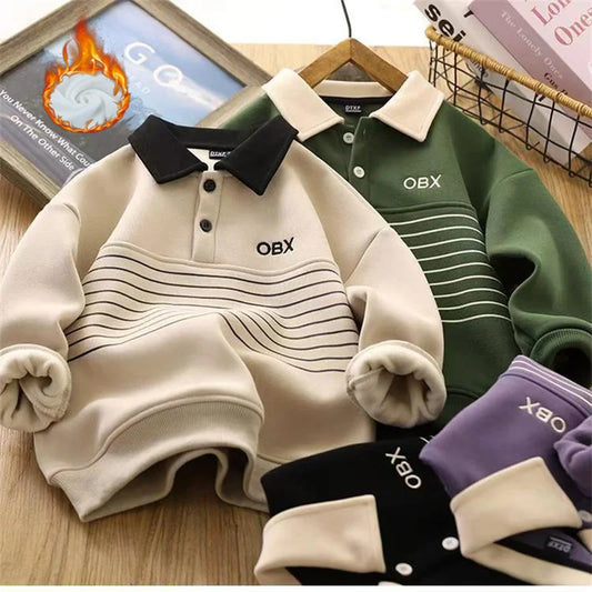 Winter Boys Warm Hoodies Children Autumn Plus Velvet Sweatshirts Children Fashion Padded Tracksuit 2024 New Kids Fleece Clothing