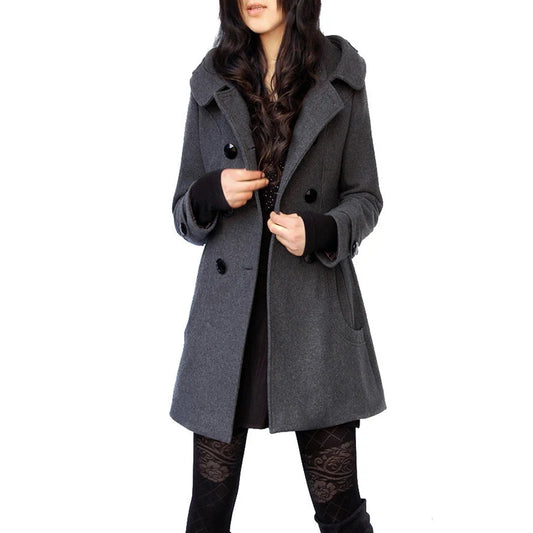 Chic Winter Coats and Jackets Women 2025 Winter Hooded Woolen Coat Wool Windbreaker Double-breasted Maxi Jacket Y2k Streetwear