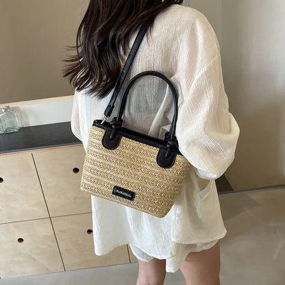 Seaside Vacation Beach Bag, Hand-woven Straw Hand-carried Women's Bag, 2025 New Summer Rainbow Single-shoulder Crossbody Bag