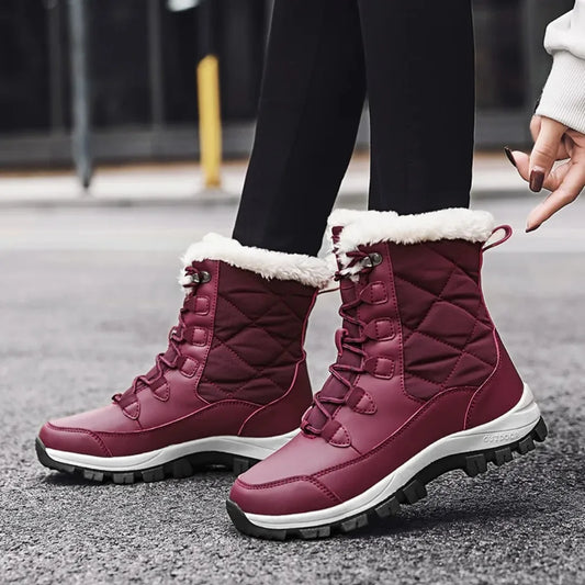 Women's new winter snow boots, with a warm midsole and thick fleece, suitable for skiing cotton shoes in large sizes