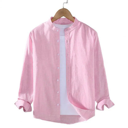 Men Shirt Men's Stand Collar Cardigan Shirt Solid Color Single-breasted Long Sleeves Soft Casual Coat for Fall Plus Size Mid