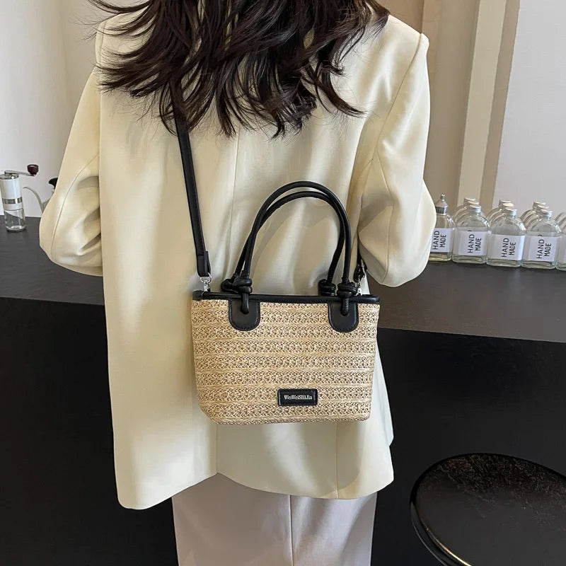 Seaside Vacation Beach Bag, Hand-woven Straw Hand-carried Women's Bag, 2025 New Summer Rainbow Single-shoulder Crossbody Bag